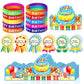 90 Pcs Happy Birthday Kits for Kids Classroom, Include Happy Birthday Crowns, Silicone Stretches, Badge Stickers, Students Kinde