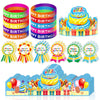 90 Pcs Happy Birthday Kits for Kids Classroom, Include Happy Birthday Crowns, Silicone Stretches, Badge Stickers, Students Kinde