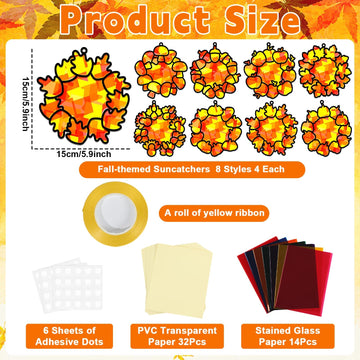 32 Sets Fall Thanksgiving Wreath Suncatchers Craft Kit DIY Window Stained Glass Effect autumn Wreath Paper Crafts Home School Cl