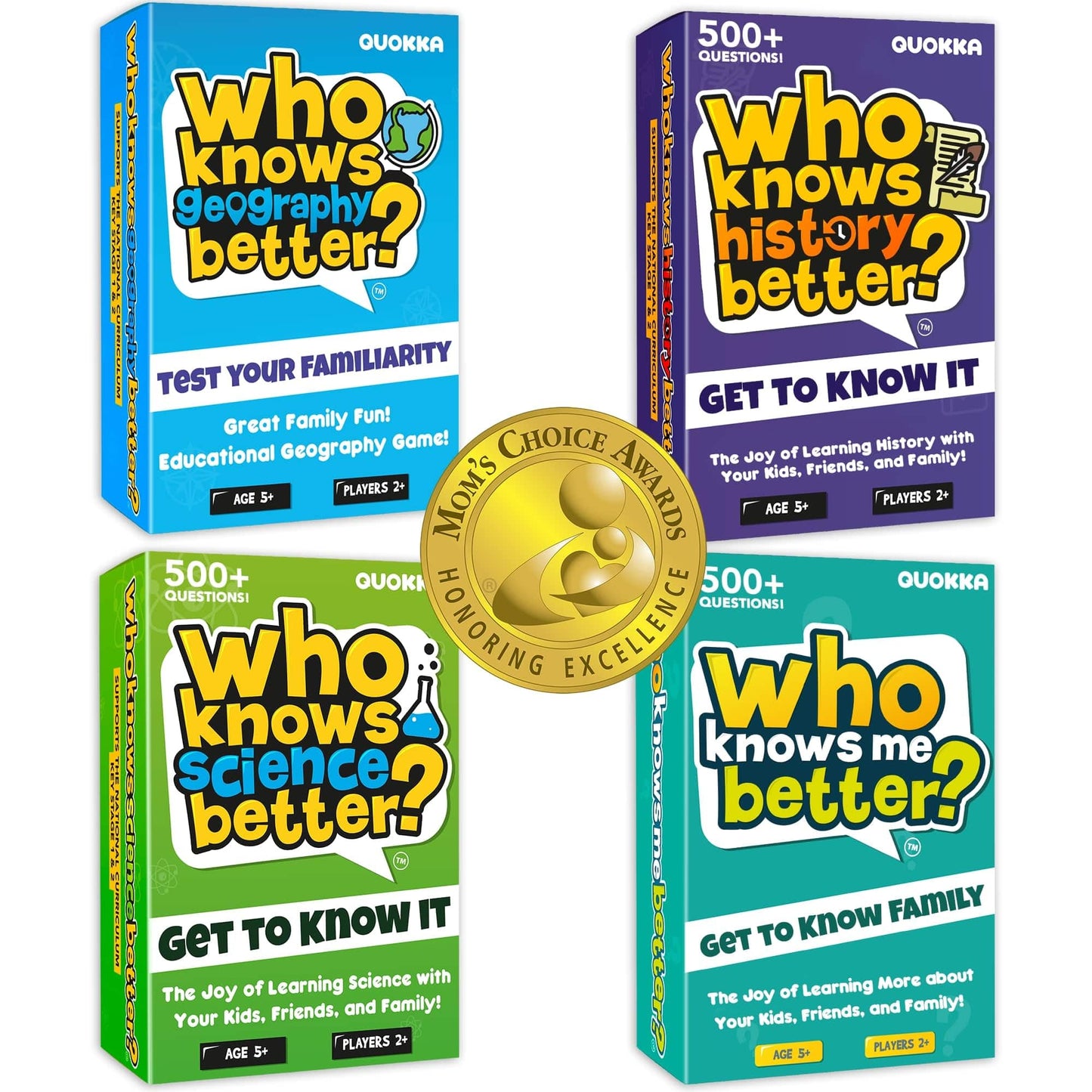 Quokka Who Knows Better? - Set 4 In 1 - Family Card Trivia Game | Fun Learning & Educational Questions For Families | Suitable For Boys & Girls