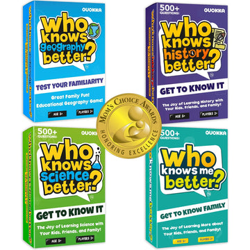 Quokka Who Knows Better? - Set 4 In 1 - Family Card Trivia Game | Fun Learning & Educational Questions For Families | Suitable For Boys & Girls