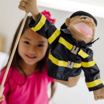Melissa & Doug Puppet Set - Police Officer & Firefighter, Fabric, Brown, Model 8096