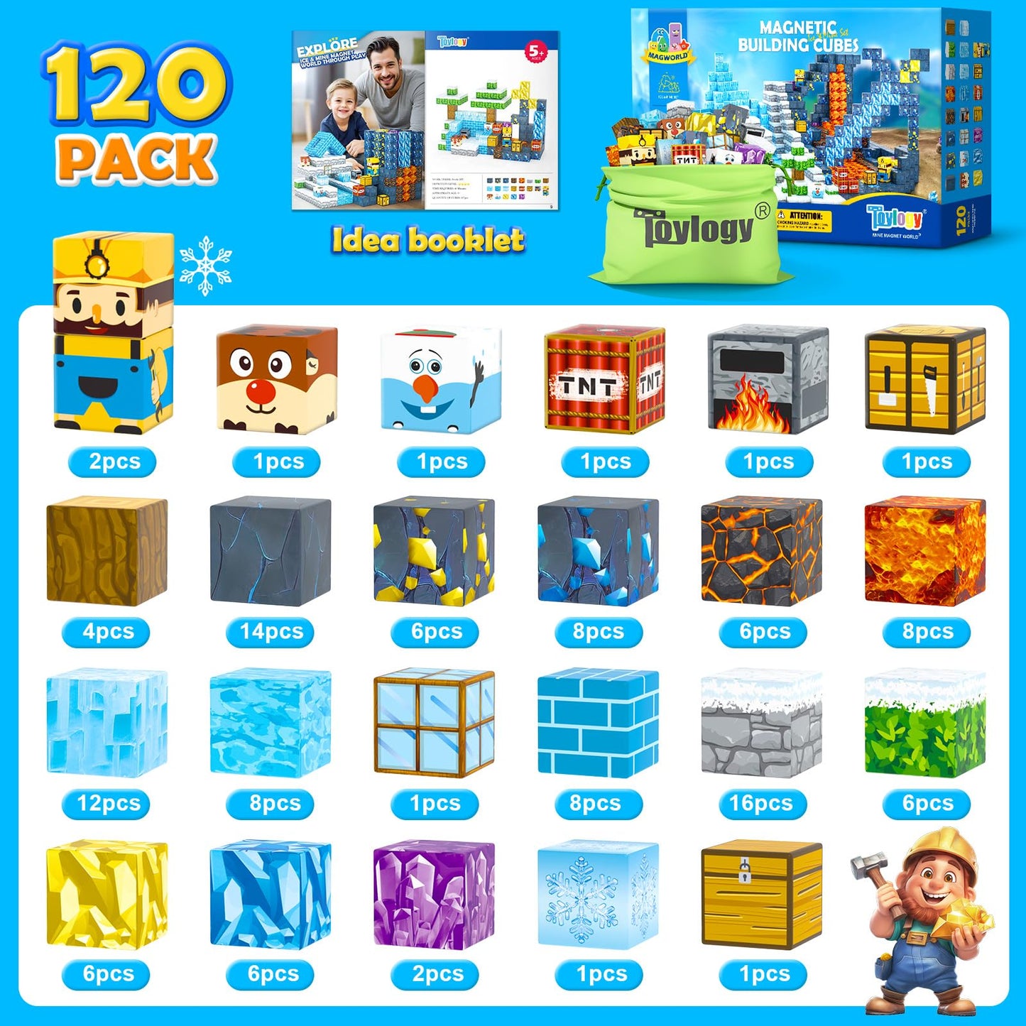 120PCS Magnetic Blocks-Build Mine Magnet World Ice & decorative replica blade Edition  Building Blocks Kids Toys STEM Sensory Toys for Ages 3-4 5-7 8-13  Gifts for 3 4 5 6 7 8 Year Old Boys Girls