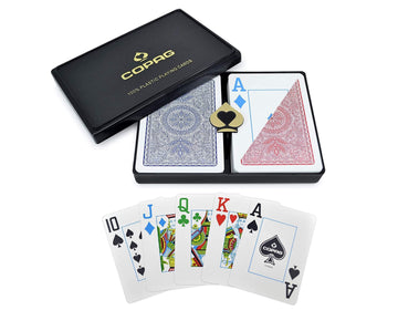 Copag 4-Color Design 100% Plastic Playing Cards, Poker Size Jumbo Index Red/Blue Double Deck Set