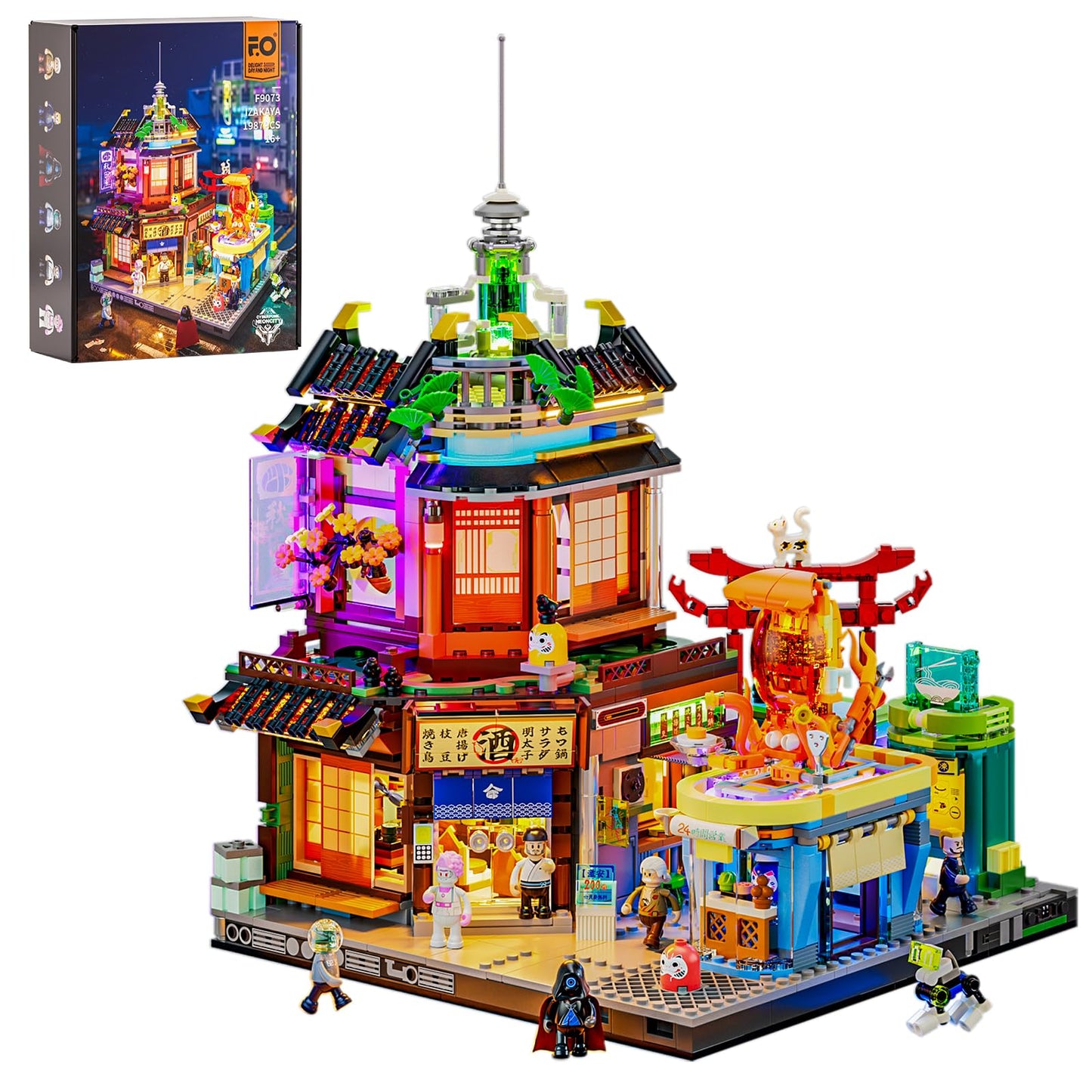 FUNWHOLE Cyberpunk Japanese-Izakaya Lighting-Building-Bricks Set - Cyberpunk Neon City Future Pub Japanese Street View House Col