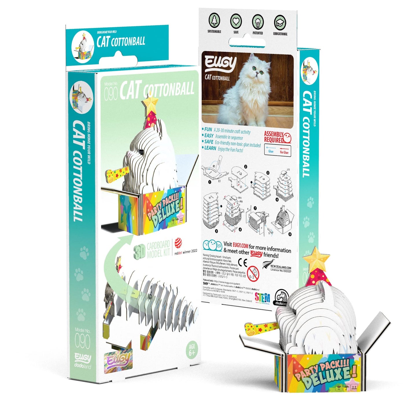 Eugy Cat - Cottonball 3D Puzzle, 24 Piece Eco-Friendly Educational Learning Puzzles For Kids 6+