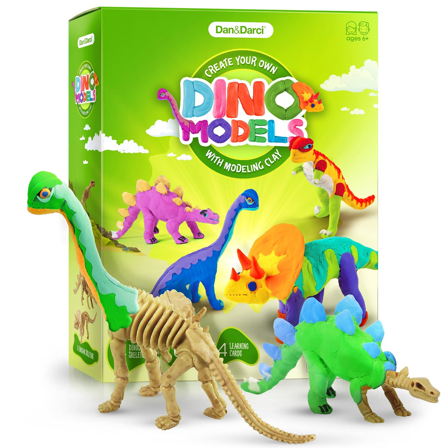 Dino Models, Clay Craft Kit - Dinosaur Arts and Crafts for Kids- Build a Dinosaur Gifts for Boys & Girls - Build 4 Dinos with Ai