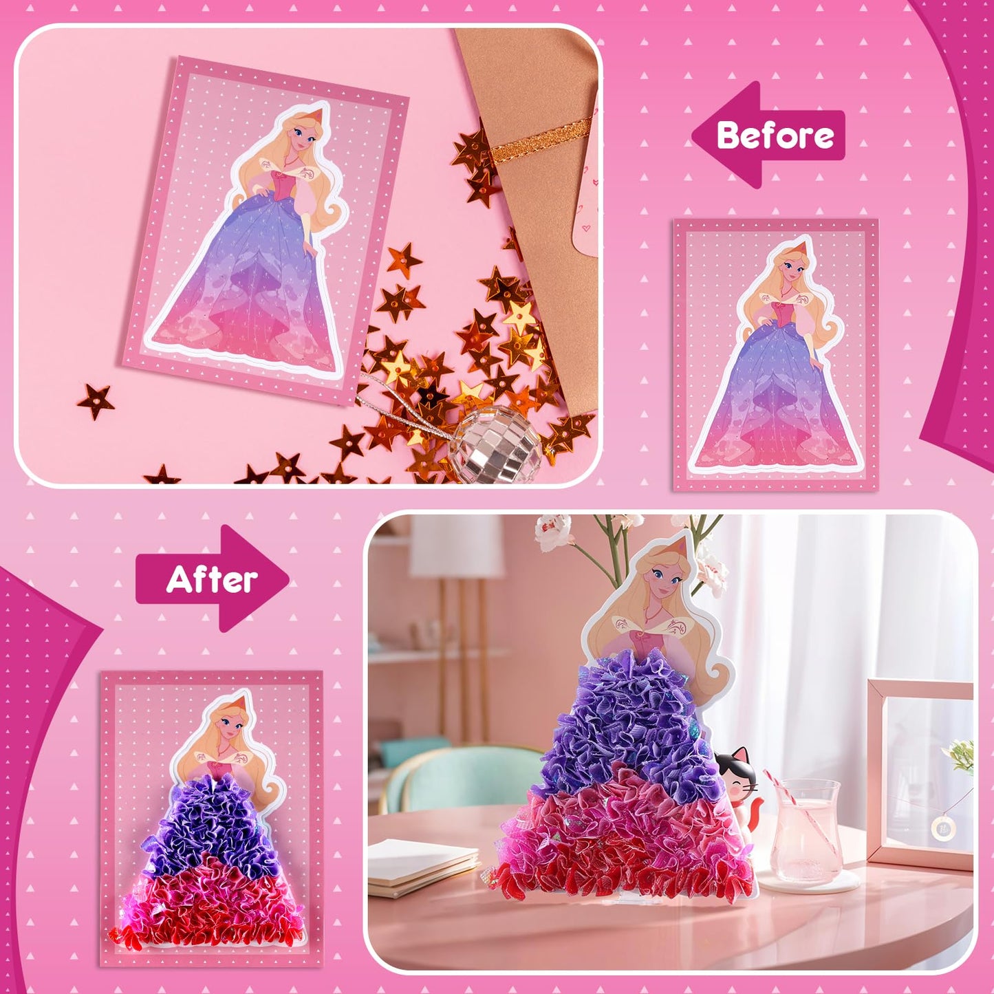JMMICO Poke in Pro Art Kits for Girls, Poke Art for Kids Ages 4-8, 10 PCS Princesses & 5 PCS Decors, No Mess DIY Princesses Craf