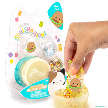 Original Squishmallows Glitter Carl The Burger Charm, Vanilla-Scented Slime, 3 Slime Add-Ins, Pre-Made Sludge Toy For Kids, Grea