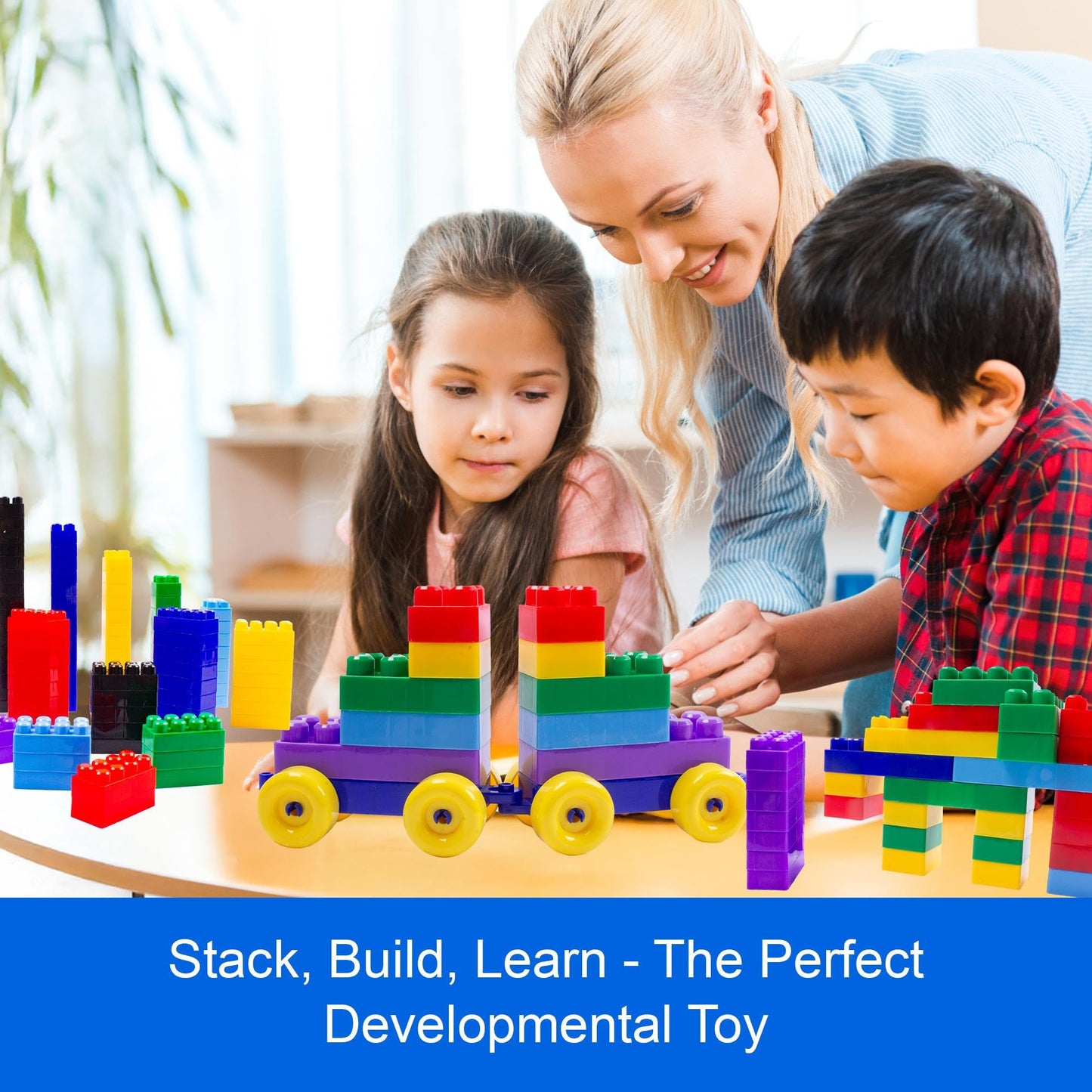 Dimple Large Stackable Building Blocks Set for Kids, 300 Pieces, Multicolor, Safe Non-Toxic Plastic, Age 3+