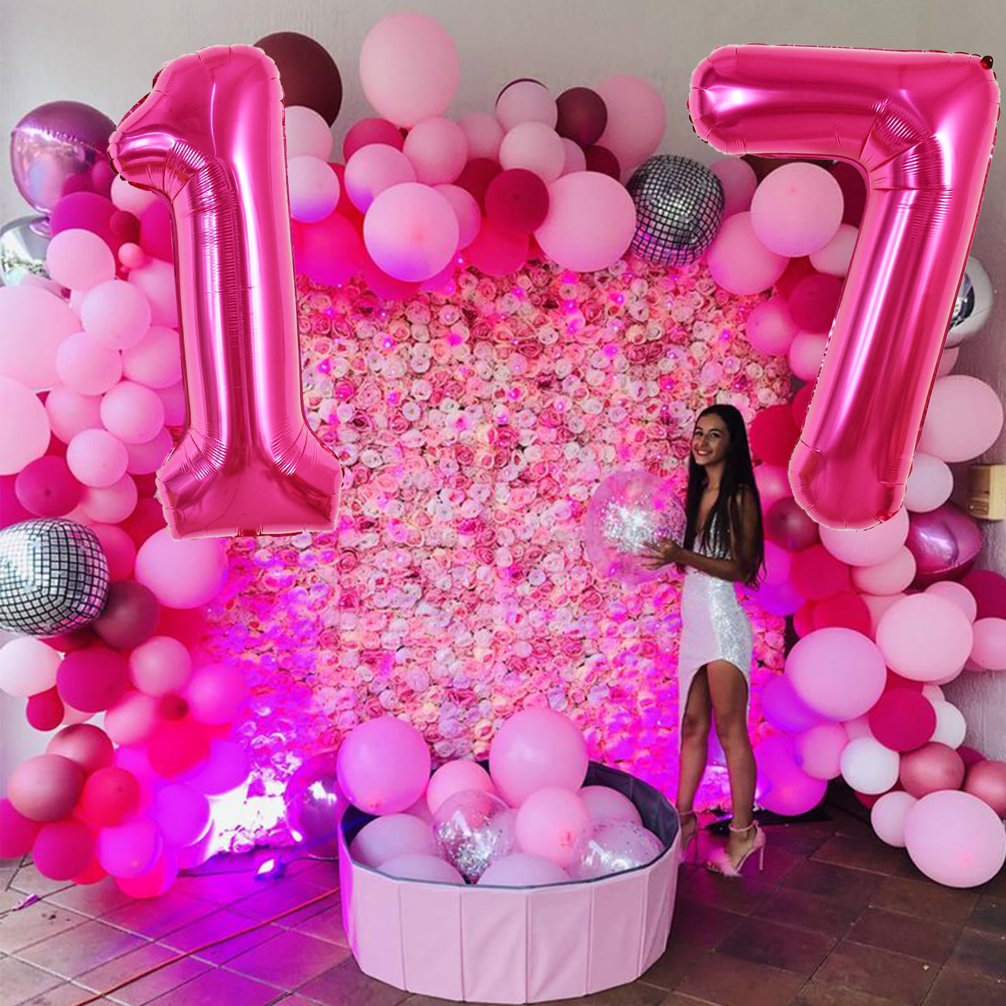 Toniful 40 Inch Hot Pink Large Numbers Balloon 0-9 Birthday Party Decorations,Foil Mylar Big Number 1 Balloon Digital 1 For Birt