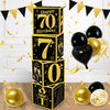 Toniful 4 Pcs 70Th Birthday Decorations Boxes For Men Women,Seventy Years Old Birthday Cardboard Box Party Supplies,Black And Go