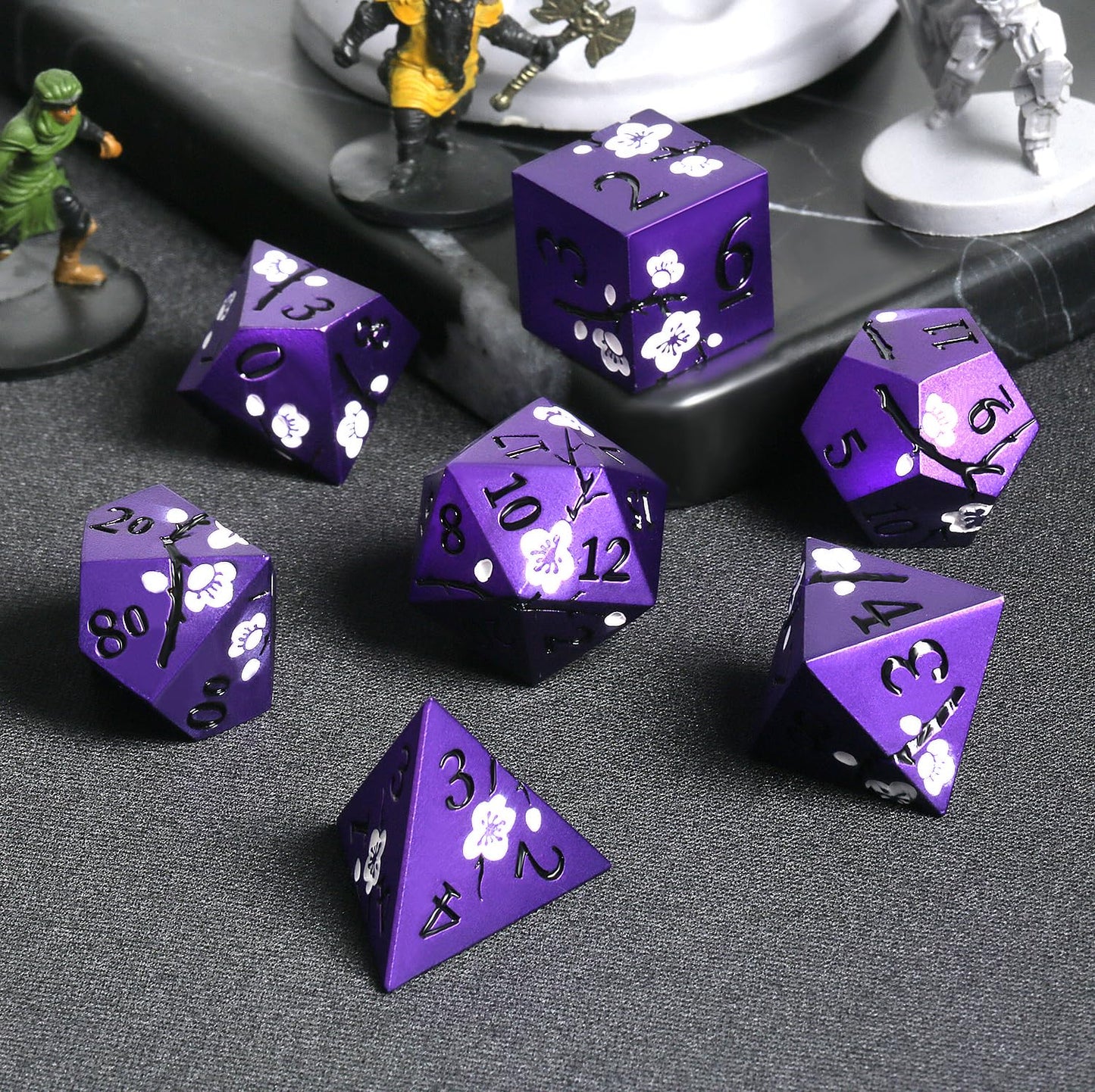 Matt Purple D&D Metal Dice, DNDND 7 PCS Heavy Metallic DND Dice Set with Grogeous Gift Case for Dungeons and Dragon Tabletop Gam