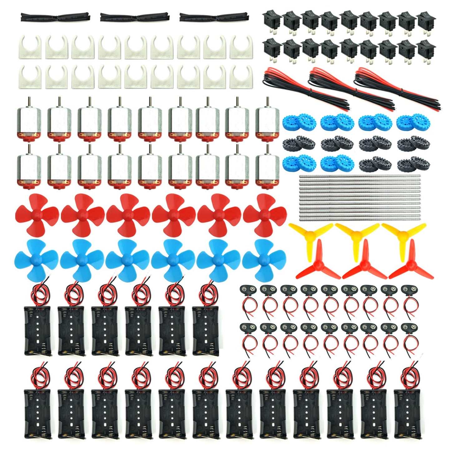 18 Set DC Motors Kit, Mini Electric Hobby Motor 3V -12V 25000 RPM Strong Magnetic with Shaft Propeller, 2 x AA Battery Holder,9V