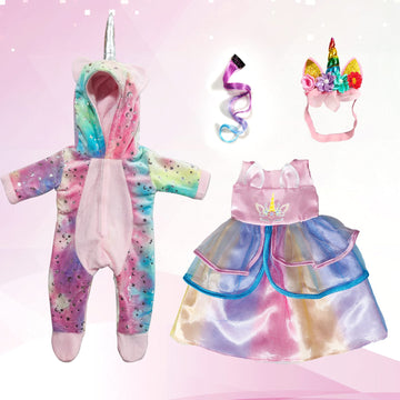 Wondoll 2-Sets 18-Inch Doll-Clothes Set - Unicorn Clothes With Hair Clip And Headband - Compatible With All 18 Inch Dolls Accessories For Kids -Pink