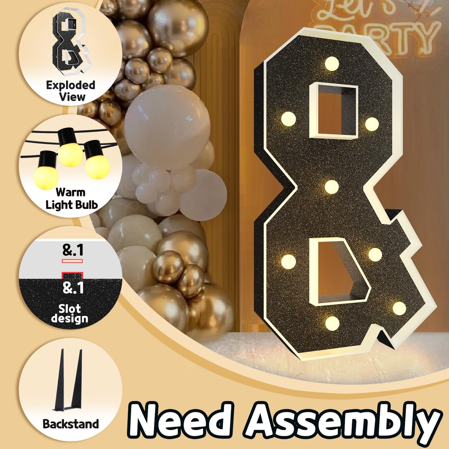Imprsv Marquee Letters Black 3Ft: Black Party Decor - Light Up Letter & Large 3 Feet Tall - Party Decorations Letter For Birthda
