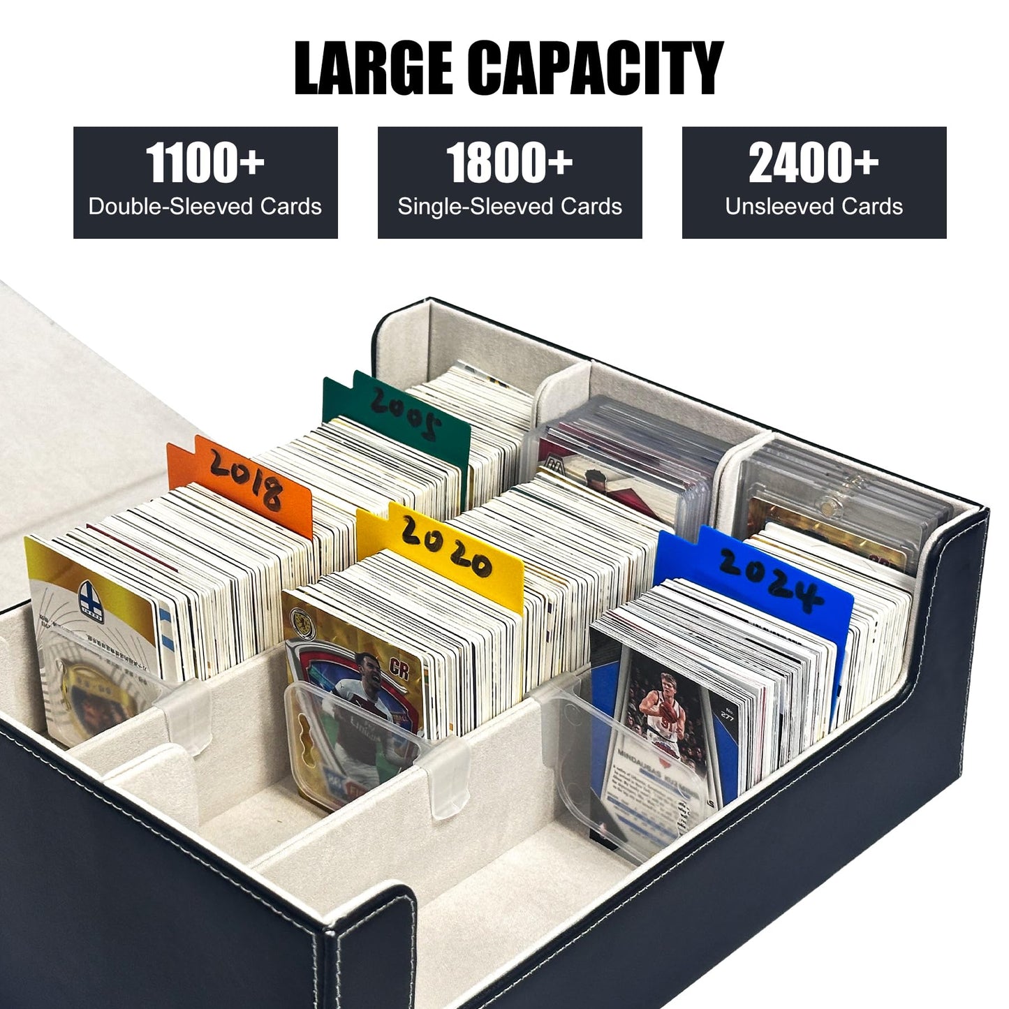 Wtvidas Mtg Card Deck Box - 2400+ Card Storage Box With 4 Supporters & 10 Colorful Dividers For Magic The Gathering Cards,Tcg De