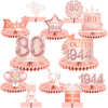 Happy 80Th Birthday Rose Gold Table Honeycomb Centerpieces Balloons Theme Decor Table Decorations Table Toppers For Girls Women Sweet Princess 80 Years Old Pink Birthday Party Bday Supplies Ornament