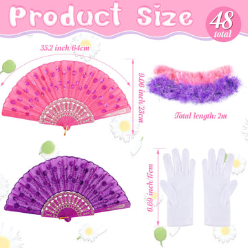 48 Pcs Girls Tea Party Dress Up Playset Includes Toddler Tea Party Gloves And Hat Feather Boa For Kids Dress Up Purses Handheld Fans For Girls Kids Birthdays Easter Party Supplies Accessories