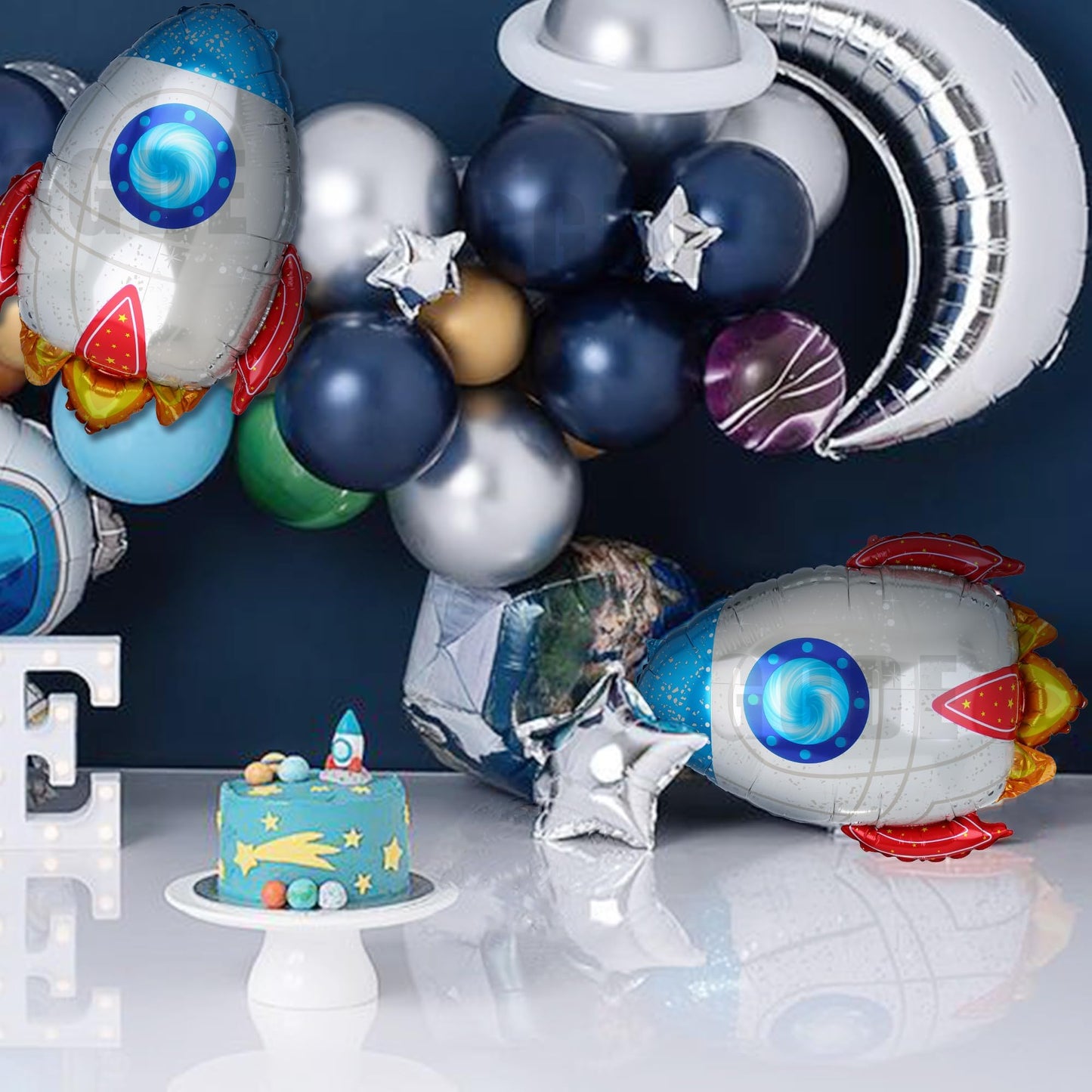 2 Pcs Rocket Shaped Big Mylar Foil Balloon Universe Space Theme Birthday Party Decorations