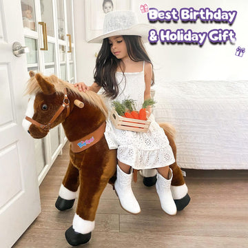 Ponycycle Kids Ride On Horse For Kids Ride On Toys Classic Model U (With Brake/ 36' Height/Size 4 For Age 4-8) Riding Horse Plush Ride On Pony Rideable Horse Walking Animal With Wheels Brown Ux424