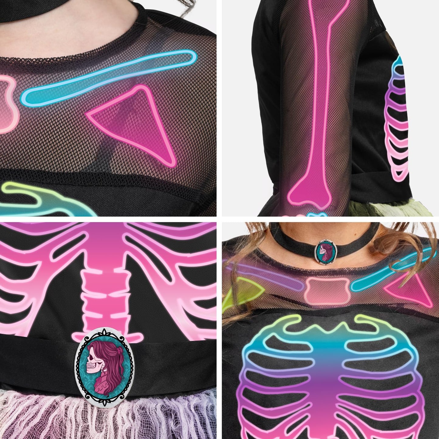 Spooktacular Creations Funky Skeleton Tutu Dress For Girls, Punky Bones Colorful Skeleton Costume For Halloween Dress Party-M