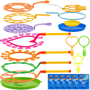 Joyin Big Bubble Wands Set With With Tray, 21' Giant Bubble Wands Bulk For Kids, Summer, Outdoor Play Period & Birthday Party & Games, 6 Pcs Solution Suitable, Suitable For All Age People