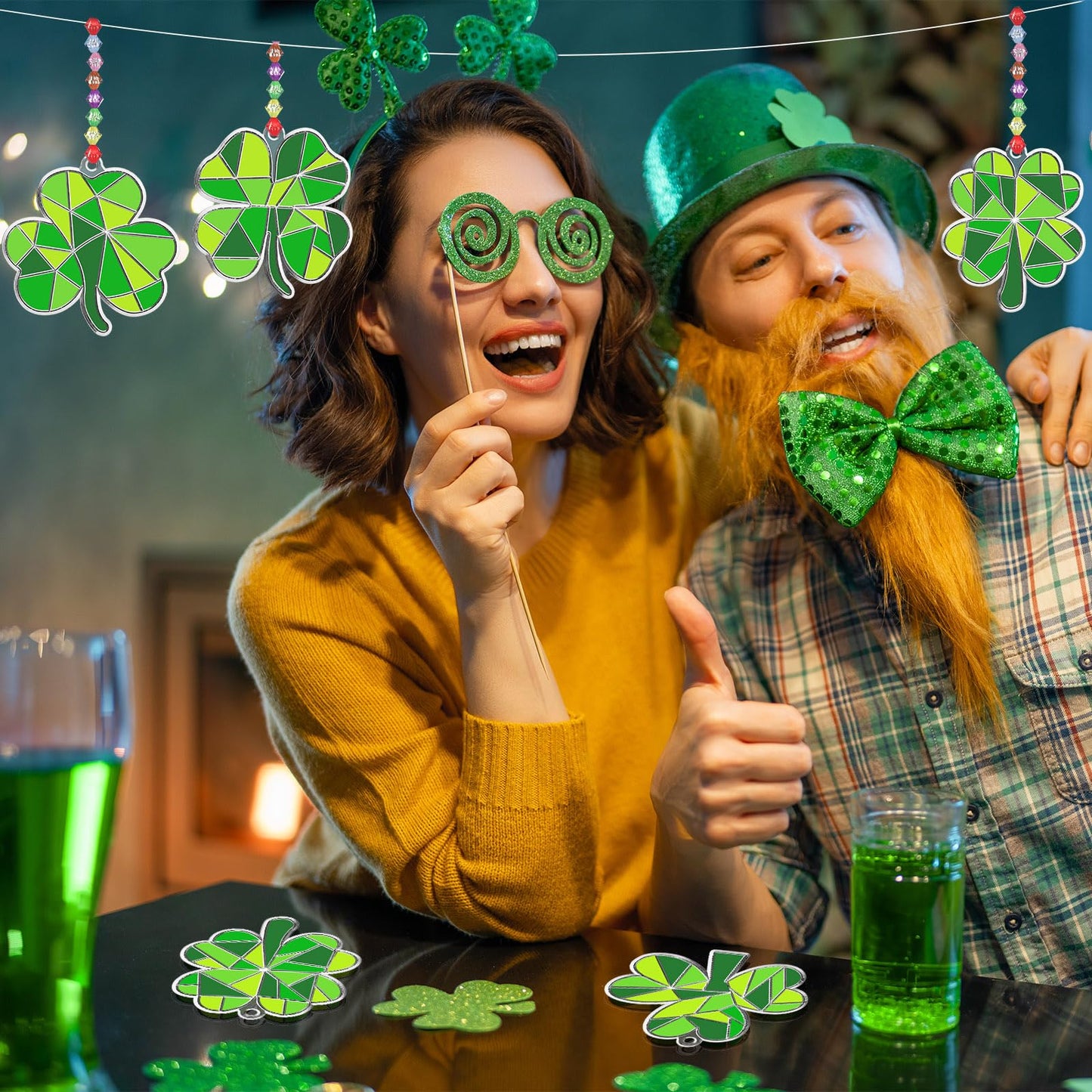 WinnerWhy 36 Sets St. Patricks Day Shamrock Suncatchers Ornaments Decorations DIY Window Paint Suncatchers Craft Kits Lucky Sha