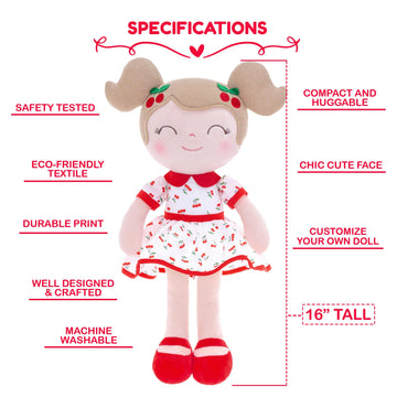Gloveleya Personalized Doll With Your Name - Cute Red Cherry Color Custom Soft Plush Doll For Girls Plush Doll Customized Gifts - Muñecas De Trapo Personalizadas Para Niñas