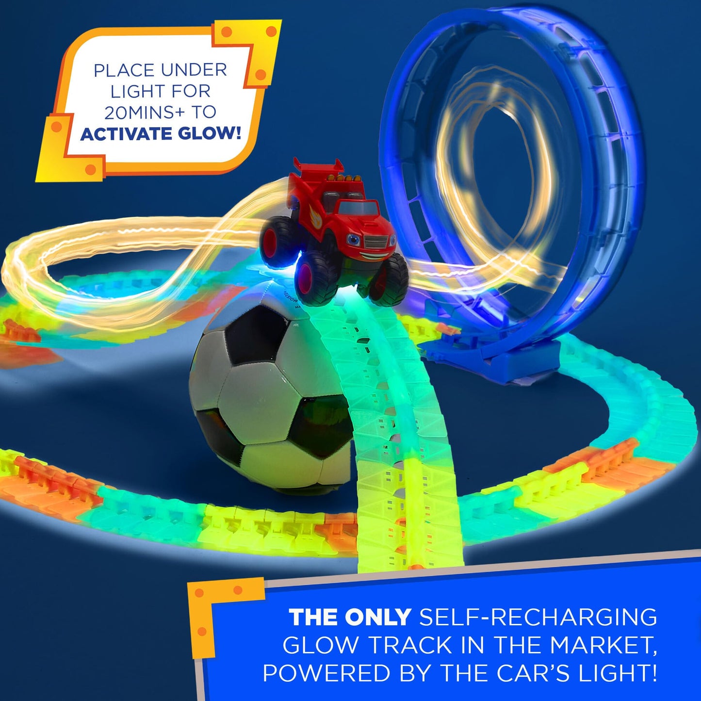 JITTERYGIT Blaze and The Monster Machine Race Track Set - 117-Piece STEM Playset, Glow Tracks, Red, for Kids Ages 3-8