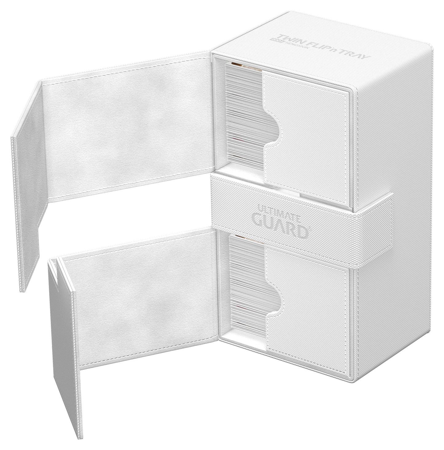 Ultimate Guard Twin Flip'n'Tray 200+, Deck Case for 200 Double-Sleeved TCG Cards + Dice Tray, White, Independent Magnetic Closur