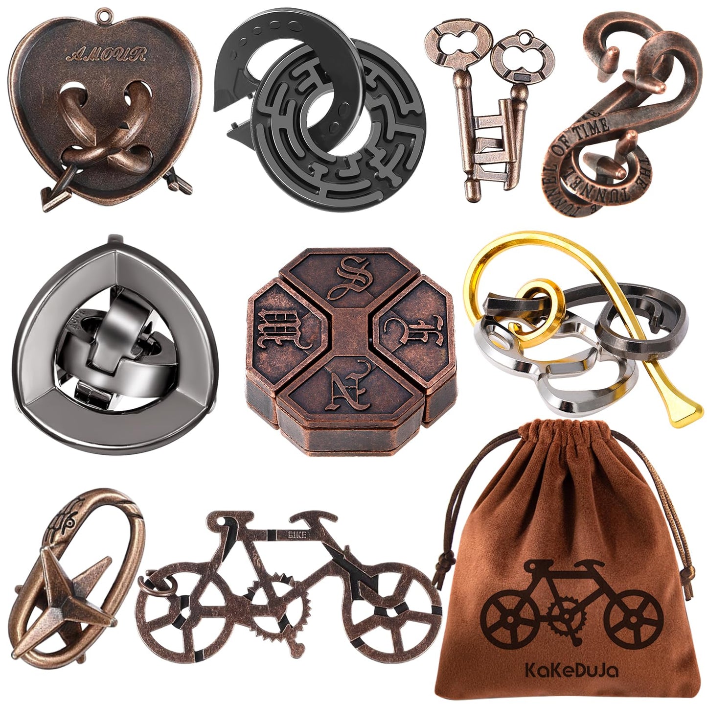 9 PCS Metal Brain Teaser Puzzles Logic Metal Puzzle for mature-themed Toy Lock Puzzles Gift for mature-themedsTeenagers (9 PCS Edition B)