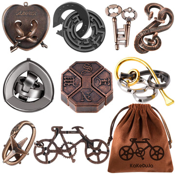 9 PCS Metal Brain Teaser Puzzles Logic Metal Puzzle for mature-themed Toy Lock Puzzles Gift for mature-themedsTeenagers (9 PCS Edition B)
