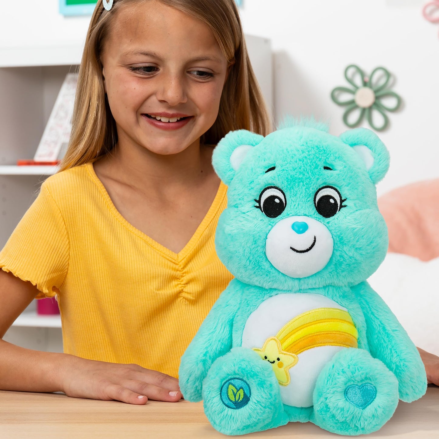 Care Bears 14 Wish Bear Plushie - Medium Sky Blue Stuffed Animal for Ages 4+, Soft & Cuddly Gift for Boys & Girls, Collectors