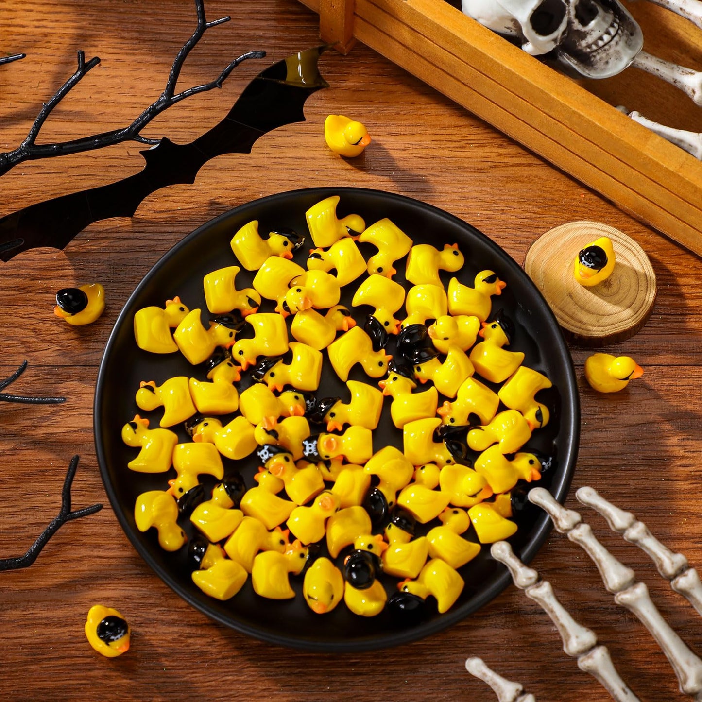 Gemscream 120 Pcs Halloween Mini Resin Pirate Tiny Ducks Little Cute Miniature Resin Duck Miniature Figures Ornament For Crafts