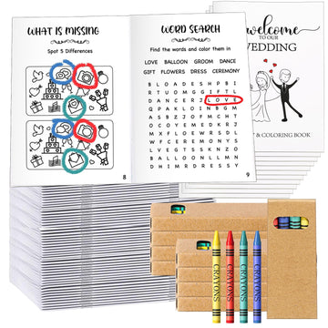 Fullhawl 40 Pcs Wedding Activity Set for Kids Include 20 Wedding Coloring Books 20 Crayons Wedding Gifts Kids Table Activities G