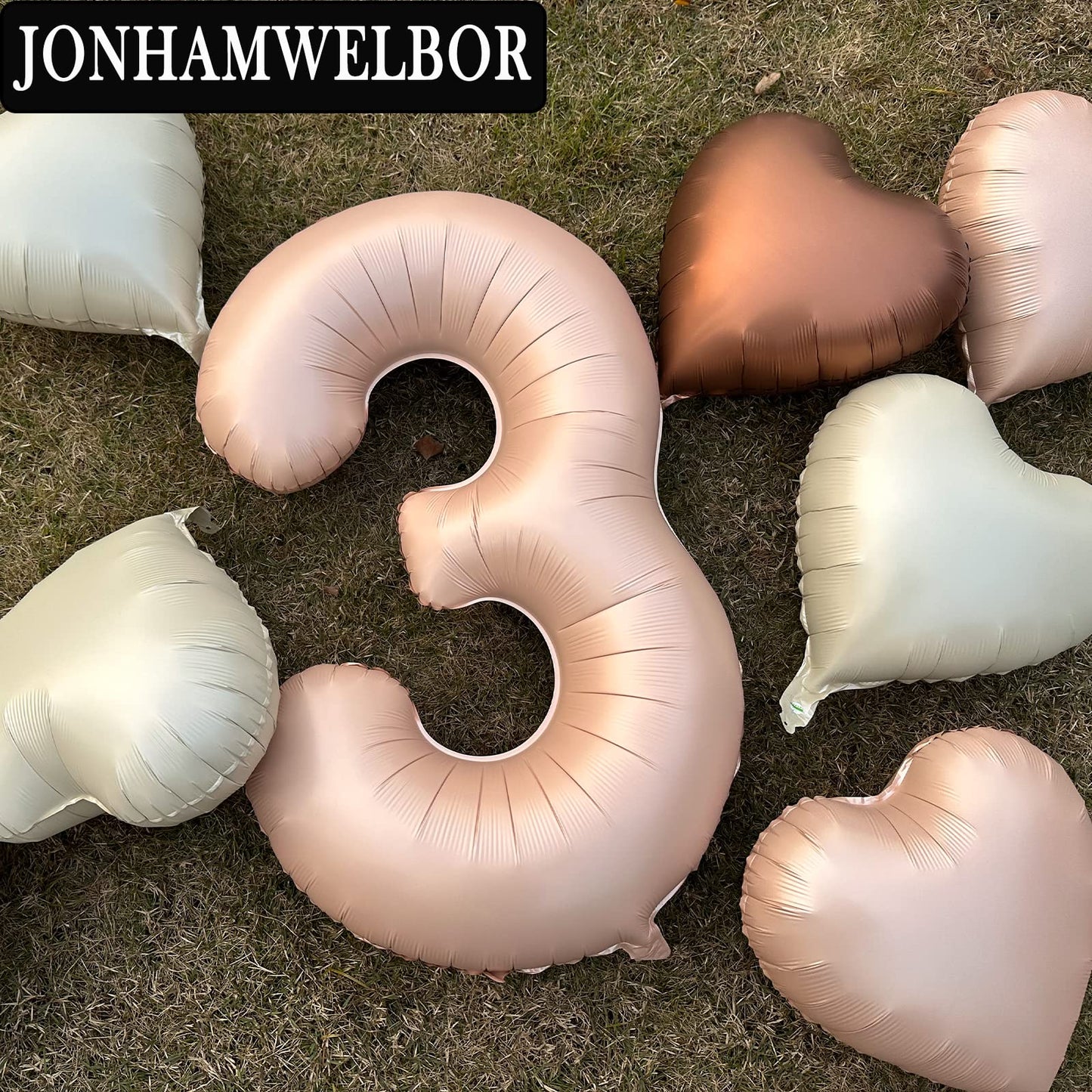 Jonhamwelbor 40 Inch Light Brown Number 3 Balloon Caramel Large Big Jumbo Giant Foil Helium Mylar Number Three Balloon With Hear