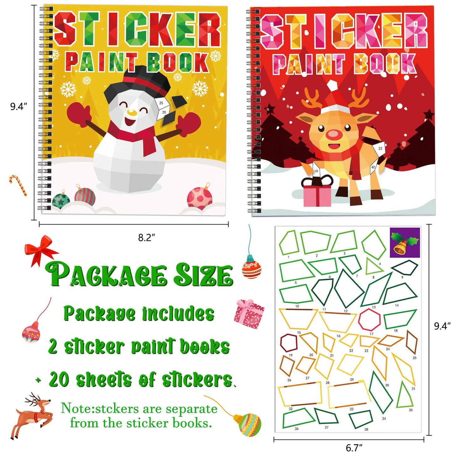 Tbeej 2Pcs Christmass Day Crafts For Kids Ages 4-8 Sticker Paint Books Gift Party Create 20 Pictures(Sticker Sheets Are Separate