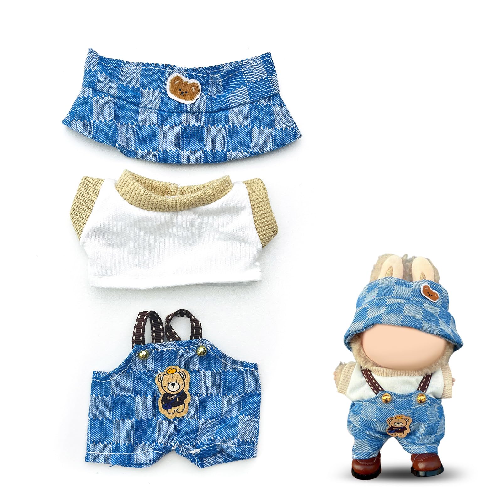 17cm Doll Clothes Labubu Clothes for 6.7inch(17cm) Dolls enhanced Doll Outfit with Hat and Accessories(Clothes Only) (Blue)