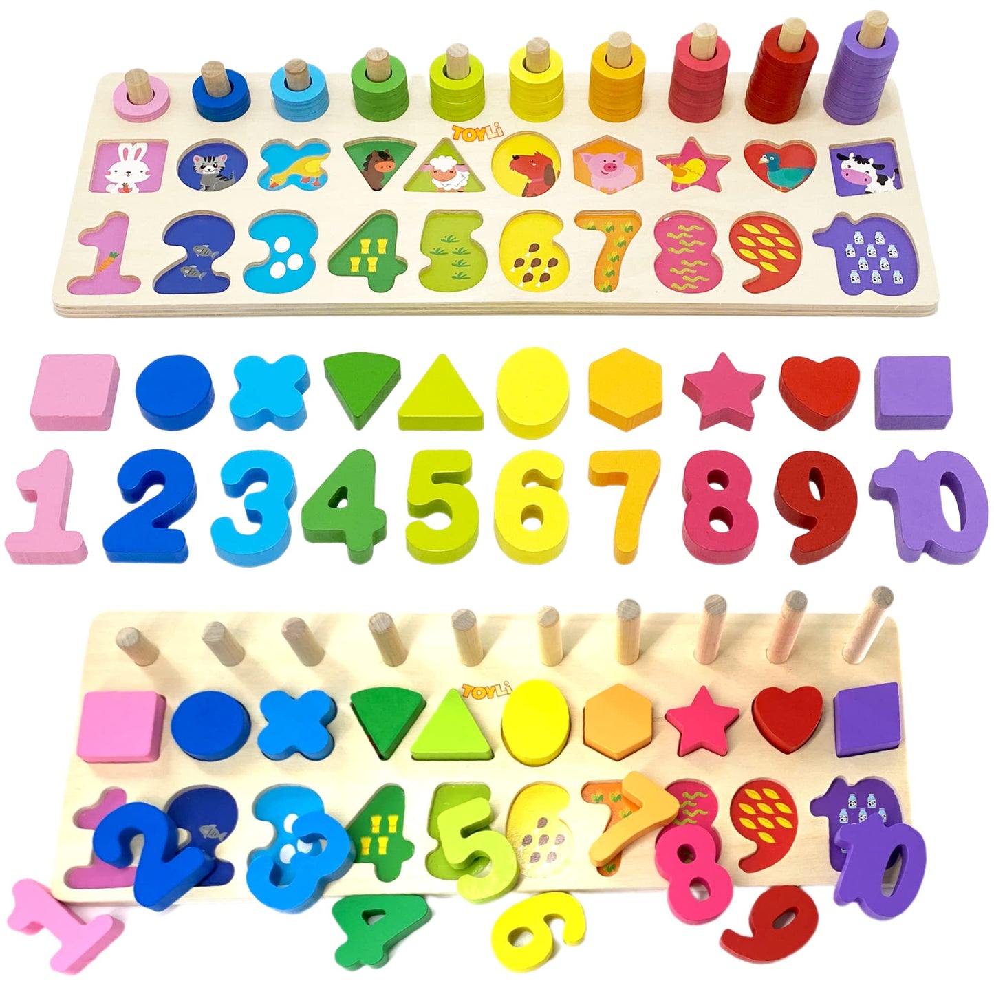 Toyli Educational Math Learning Board And Puzzle Wooden 4 In 1, Wooden Stacking Toy
