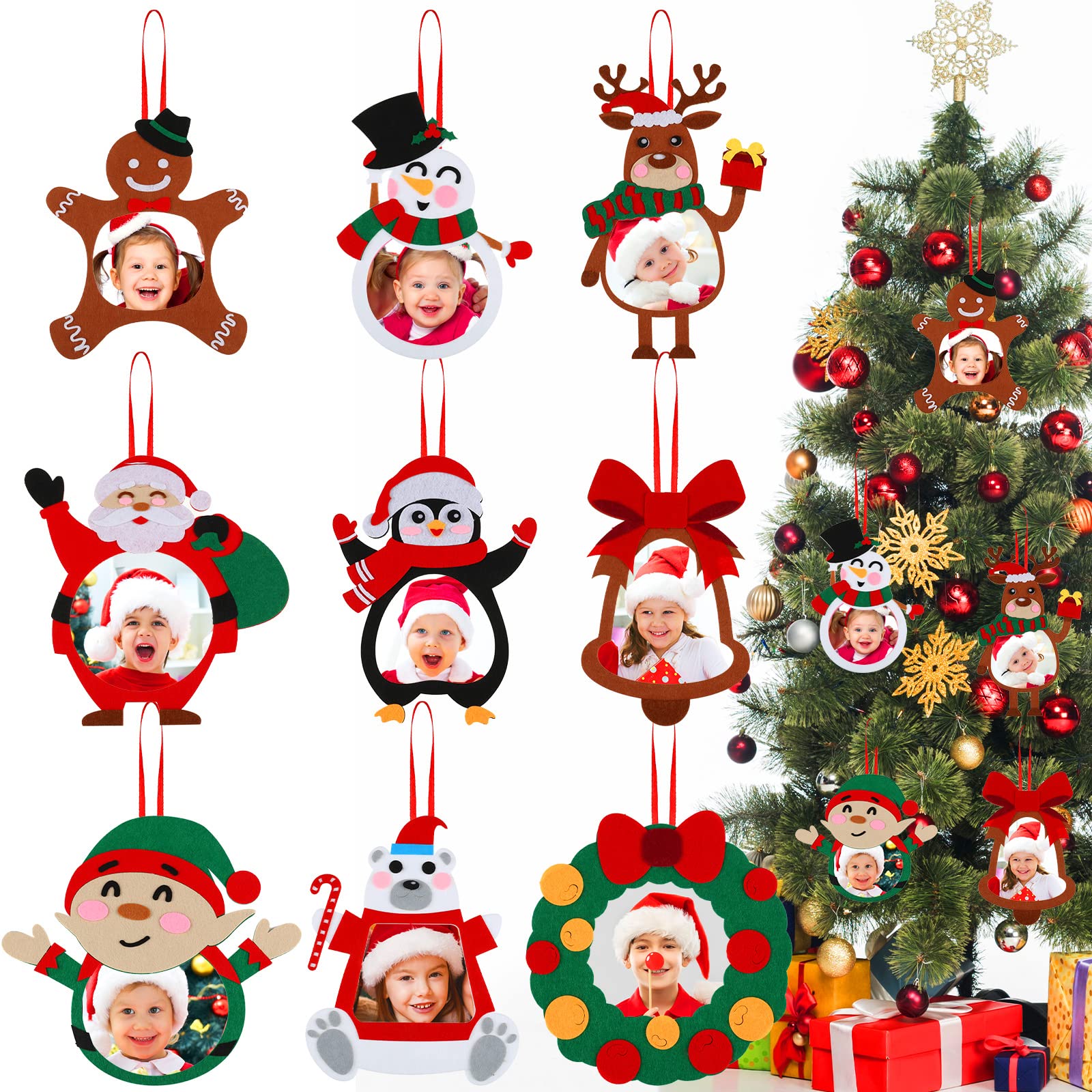 18 Pcs Christmas Picture Frame Ornament Craft Christmas Crafts for Kids Picture Frame Craft Hanging Santa Claus Snowman Reindeer