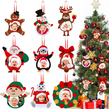 18 Pcs Christmas Picture Frame Ornament Craft Christmas Crafts for Kids Picture Frame Craft Hanging Santa Claus Snowman Reindeer