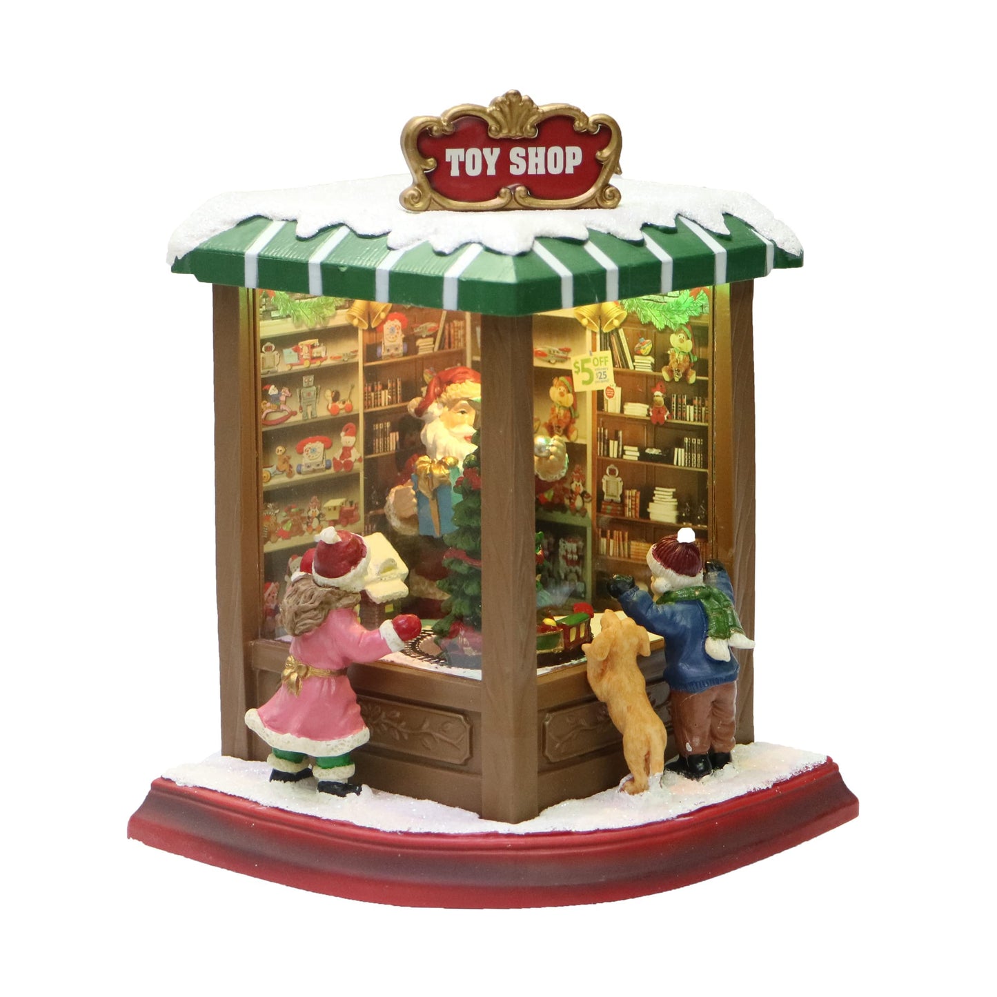 MOMENTS IN TIME Lighted Santa’s Toy Shop Village, 8.8” Battery Operated LED, Music & Animation, Red, Model NM-X20135AA