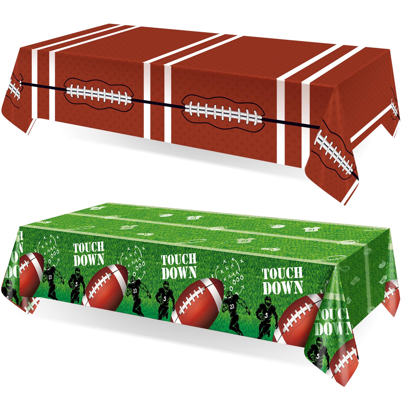Preboun 2 Pack Football Tablecloth Plastic Football Field Tablecloth Disposable Football Table Cover Football Party Decoration T