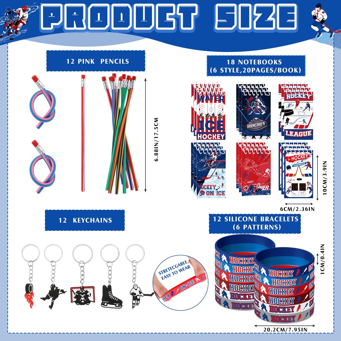 Paterr 102 Pcs Hockey Party Favor Set - Drawstring Bags, Bracelets, Notebooks, Pencils, Stickers - Perfect for Gifts and Celebrations