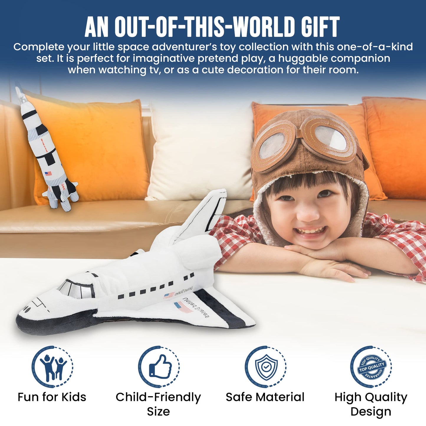 Space Shuttle Plush Toy 14 ' & Saturn Rocket 17 ', Mission Ship For Kids, Christmas & Birthday Gifts For Little Astronauts, Boys & Girls, Soft & Huggable, Fun, Great For Imaginative Play