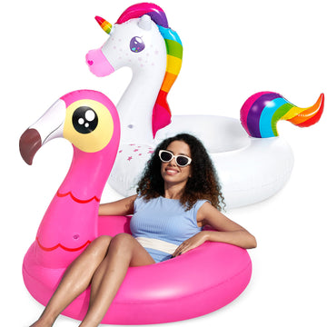 JOYIN 2-Pack Flamingo Unicorn Pool Float - Fun Floaties Inflatable Swimming Pool Tubes Toys Party Decorations, Summer Vacation L