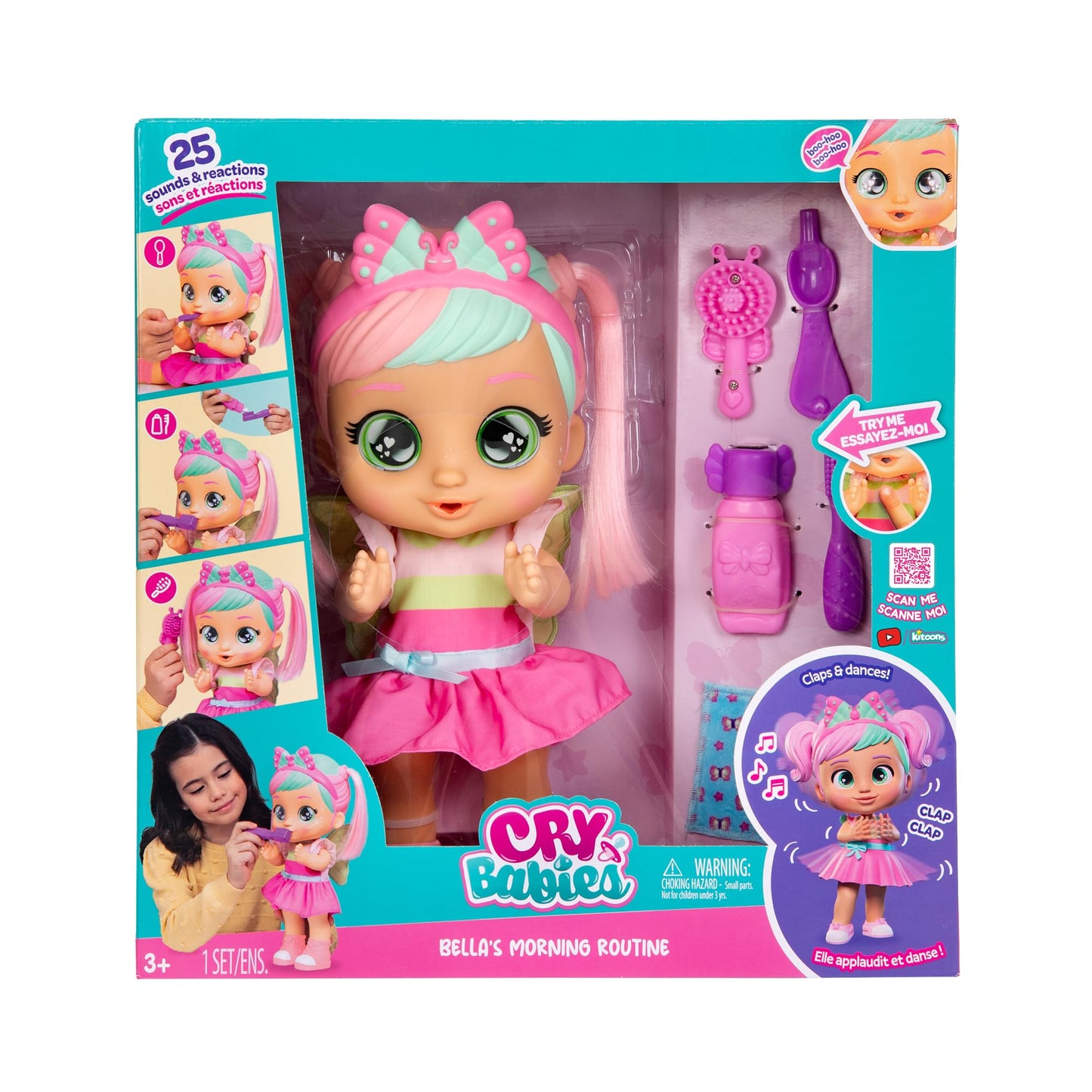Cry Babies Bellas Morning Routine - Interactive Baby Doll with 20+ Sounds, Girls & Kids Age 18M and Up