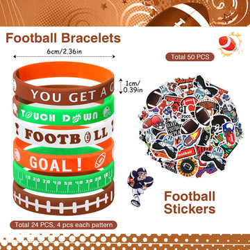 Aoriher 194 Pcs Football Party Favors Set Football Goodie Bag- Silicone Charm Bracelets, Mini Bouncy Balls, Toy Keychains, Non W