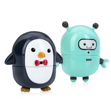 Nuby Silly Squirts Bath Toys, Easy To Clean Children'S Toy, Robot And Penguin, 2 Count